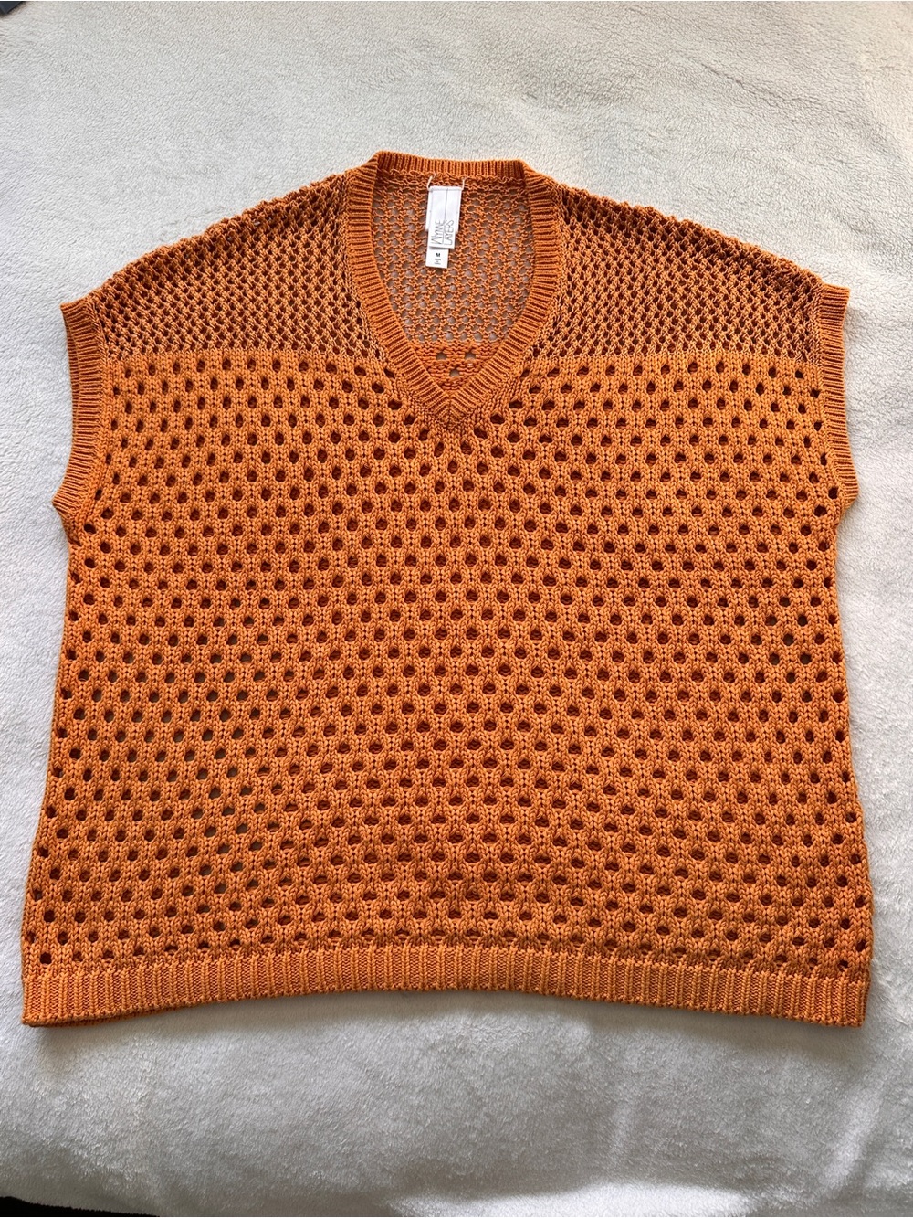 Wynne Layers open knit V-Neck Top Blouse orange size M